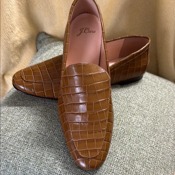 J. Crew size 10 croc embossed Italian leather smoking loafers - Picture 1 of 9